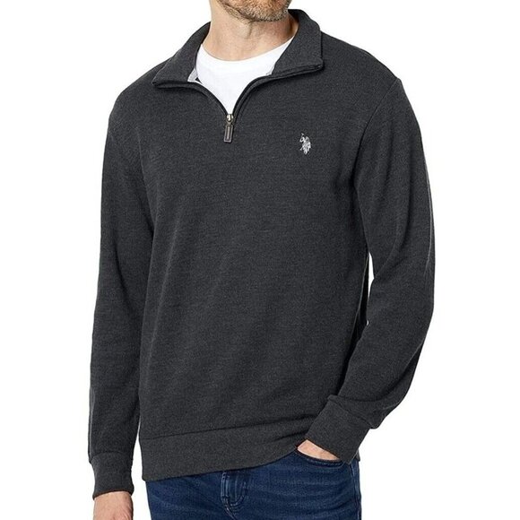 U.S. POLO ASSN Men  Quarter Zip Pullover Sweater Top Black Size 2XL - Picture 1 of 12